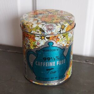 Vintage Lipton Tea Tin Floral 1970s Psychedelic Yellow Orange Flower Power Box